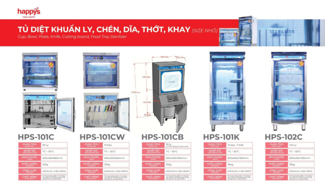 Tủ diệt khuẩn Happys và sấy khô ly, chén, đĩa, thớt, khay, cỡ tủ nhỏ